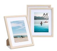 LYYYYX A4 Picture Frame 3 Pack Wooden Photo Frame Matted For A5 Picture,with Mount Acrylic Glass,Stand Tabletop Wall Hanging Poster Frame For Display, Landscape