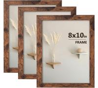 LYYYYX Wooden Picture Frame Rustic 10x8inch Brown Photo Frame matted for 7x5in and 6x4in Picture,with Perspex Set of 3 Certificate Freestanding and Wall Mountable