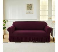 LYZIDEBAE Stretch Sofa Cover Slipcover with Ruffle Skirt, Universal All-Inclusive Couch Covers Easy Fitted Washable Breathable Furniture Protector for Living Room Kids Pets,3,3 seater