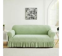 LYZIDEBAE Stretch Sofa Cover Slipcover with Ruffle Skirt, Universal Jacquard Couch Covers High Elastic Arm Chair Couch Washable Furniture Protector for Living Room Lounge Rv,4,3 seater