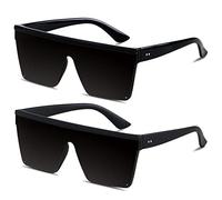 LYZOIT Square Oversized Sunglasses for Women Men Big Flat Top Fashion Shield Large UV Protection Rimless Shades, (Super Dark Lens) Glossy Black + Matte Black | Category 4 Lens, L