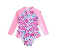 LYZOURBB Little Girls Long Sleeve Swimsuit Zipper Rash Guard One Piece Bathing Suits UPF 50+ Sun Protection Swimwear 3-7 Years Pink