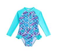 LYZOURBB Little Girls Long Sleeve Swimsuit Zipper Rash Guard One Piece Bathing Suits UPF 50+ Sun Protection Swimwear 3-7 Years Cyan