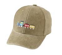 LYZOURBB Toddler Boys Washed Cotton Baseball Caps Girls Boys Little Trains Embroideries Baseball Cap Adjustable Sun Hats for 2-8Years Khaki