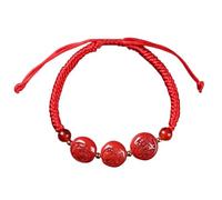 LyzqxHL Couples & Feng Shui Bracelets - Natural Cinnabar Carved Zodiac Design, Hand-Woven Red String Adjustable Style for Natal Year Luck & Money (Lucky Charm Amulet)(Tiger Horse Dog-Agate)