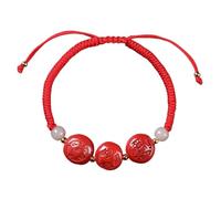 LyzqxHL Couples & Feng Shui Bracelets - Natural Cinnabar Carved Zodiac Design, Hand-Woven Red String Adjustable Style for Natal Year Luck & Money (Lucky Charm Amulet)(Tiger Horse Dog-Jade)