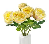 LYZXMLBL 5Pcs Yellow Artificial Austin Rose Peony Silk Flowers - Real Touch Lifelike Fake Latex Roses with Stems for Home Decor, Wedding Centerpieces, DIY Floral Arrangements