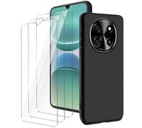 LYZXMY Case for Blackview Oscal Tiger 8 (6.52") Black Mobile Phone Case + 3 Pieces Tempered Glass Protective Film, Soft Silicone TPU Protective Cover