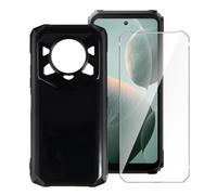 LYZXMY Case for Doogee Blade 20 Play + 1 x Tempered Film Glass Screen Protector - Black Silicone Soft TPU Cover Shell for Doogee Blade 20 Play (6.6")