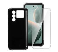 LYZXMY Case for DOOGEE Blade 20 Ultra + 1 x Tempered Film Glass Screen Protector - Black Silicone Soft TPU Cover Shell for DOOGEE Blade 20 Ultra (6.6")