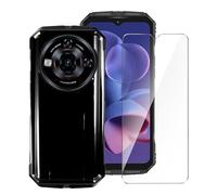 LYZXMY Case for Doogee S118 Pro + Tempered Film Glass Screen Protector - Black Silicone Soft TPU Cover Shell for Doogee S118 Pro (6.58")