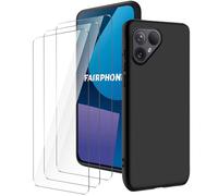 LYZXMY Case for Fairphone 5 5G (6.46") Black - Silicone TPU Protective Cover with 3x Tempered Glass Screen Protectors (9H Hardness, HD Clarity)