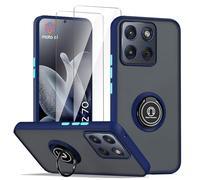 LYZXMY Case for Motorola Edge 70 Royal Blue with Ring Stand Case + 2 x Tempered Glass Screen Protector,PC +TPU Shockproof Anti-Scratch Phone Cover