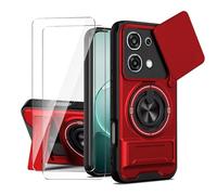 LYZXMY Case for Oppo A6 Pro 4G / 5G+2 x Screen Protector With Dual-kickstand (360-Degree Rotating Ring Stand, Expanding Stand) and Slide Cap Camera Cover-Red