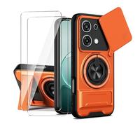 LYZXMY Case for Oppo A6 Pro 4G / 5G+2 x Screen Protector With Dual-kickstand (360-Degree Rotating Ring Stand, Expanding Stand) and Slide Cap Camera Cover-Orange