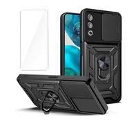 LYZXMY Case for OPPO A80 5G (6.67") + 1 x Tempered Film Glass Screen Protector - Full Body Heavy Duty Shockproof Hard PC Soft TPU Bumper Protection Cover Black