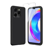 LYZXMY Case for Oukitel C50 + 1 x Tempered Film Glass Screen Protector - Black Silicone Soft TPU Cover Shell for Oukitel C50 (6.8")