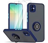 LYZXMY Case for Samsung Galaxy A07 4G Royal blue with Ring Stand Case + 2 x TempeRoyal blue Glass Screen Protector,PC +TPU Shockproof Anti-Scratch Phone Case Cover