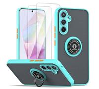 LYZXMY Case for Samsung Galaxy A35 5G blue with Ring Stand Case + 2 x Tempeblue Glass Screen Protector,PC +TPU Shockproof Anti-Scratch Phone Case Cover