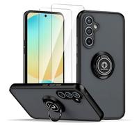 LYZXMY Case for Samsung Galaxy A36 5G/A56 5G Black with Ring Stand Case + 2 x TempeBlack Glass Screen Protector,PC +TPU Shockproof Anti-Scratch Phone Case Cover