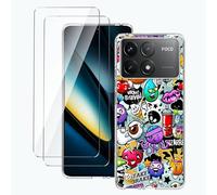 LYZXMY case for Xiaomi Poco F6 Pro (6.67") transparent mobile phone case + 2 pieces tempered glass protective film, case soft silicone TPU protective cover-XS40