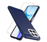LYZXMY Protective Film for Honor 200 Smart/Honor X7c Case Blue Carbon Fiber + 1 x Tempered Glass - Soft Cover Carbon Fibers Skin Phone Shell for 200 Smart (6.8")