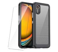 LYZXMY Protective Film for Samsung Galaxy XCover 7 (6.6") Case Black + Tempered Film Screen Protector - Translucent Hard Back and Soft TPU Bumper Shockproof Protective Case Cover