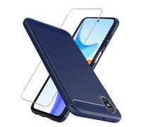 LYZXMY Protective Film for Sony Xperia 10 VI Case Blue Carbon Fiber + 1 x Tempered Glass - Soft Cover Carbon Fibers Skin Phone Shell for Sony Xperia 10 VI (6.1")