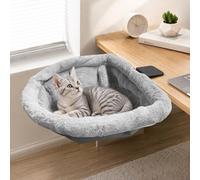 LZAOA Cat Desk Bed, Cat Hammock, Adjustable Clamp-On Heavy Duty Steel Frame Kitties Perch, Soft Plush Washable Warm Seat, Fits Most Home Office Desks, Supports Up to 40 lbs Indoor Kittens