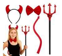 LZAOA Halloween Devil Accessory Set - Red Horn Headband, Tail, Bowtie, and Fork - Cute Cosplay Kit for Costume Parties, Trick or Treat, School Dress-Up, Carnival Events, Holiday Decorations (4pcs)