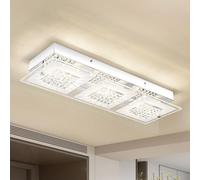 Lzawvm Flush Mount Crystal Ceiling Light Fixture Dimmable LED Crystal Lights for Kitchen, Bathroom, Bedroom, Rectangular 18 Inch, 4000K