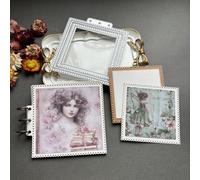 LZBRDY 3D Background Metal Cutting Dies for Scrapbooking - Lace Frame Die Cuts for DIY Wedding Party Cards & Album Decor (Circular Hollow Square 5.3 x 5.0 in)