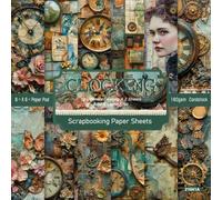 LZBRDY 6"X6" 24 Sheet Decorative Craft Paper Sheet Pads, Retro Clocks Flower Bird Lady Patterns, 160GSM Junk Journal Single-Sided Scrapbook Paper Kit