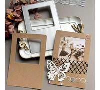 LZBRDY Rectangle Metal Frame Photos Cutting Die for Scrapbook Craft Layered Greeting Card with Heart Shape Lace Label for Eid Al-Adha Mubarak Handmade Card (Postcard Square 5.9 x 3.9 in)