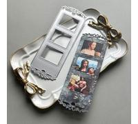 LZBRDY Rectangle Metal Frame Photos Cutting Die for Scrapbook Craft Layered Greeting Card with Heart Shape Lace Label for Eid Al-Adha Mubarak Handmade Card (Vintage Bow Album 5.8 x 2.2 in)