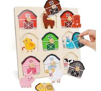 LZDMY Baby Montessori Wooden Peg Puzzles Toys for 1 2 3 Year Old (Farm)