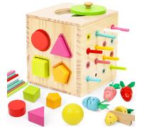 LZDMY Baby Wooden Montessori Toys for 1 year old, Baby Sensory Toys 6 in 1 Activity Cube Balls Drop Carrots Cutting, Educational Sorting Toy for Toddlers Aged 1-3, Babies Birthday Gifts