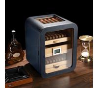 LZDOYY Cigar Humidor, Glass Display Case, Walnut Wood Storage Box, 4 Drawers, Capacity of about 110 Cigars, for Men C
