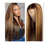 Lzeal women's wigs Hair Replacement Wigs Highlight Lace Front Wigs Remy Peruvian Hair 13X4 Frontal Wig Lace Closure Wig 12-30 Inches Honey Blonde Human Hair Body Wave Wig Wig for Fashion
