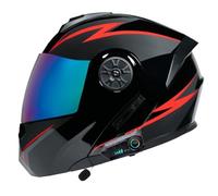LZEFIA Motorcycle Bluetooth Modular Helmet DOT/ECE Approved Full Face Flip up Anti-Fog Double Visor Helmet Built-in Dual Speaker with Microphone for Adult Men and Women