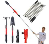 LZEXIN 2-in-1 Multi-Angle Gutter Cleaning Tool with Shovel and Rake, 2.4m Extendable Telescopic Gutter Cleaner with 6 Poles(Range from 0.8m-2.4m), Roofing Cleaner Tool for Home and Garden Use