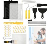 LZEXIN 21pcs Paint Tray Set, 9inch/4inch Paint Roller Kit, Painting Roller Set with 3pcs Extension Poles, 3pcs Wall Scraper, Brush, 7 Cleaning Roller Pads for Walls and Ceiling
