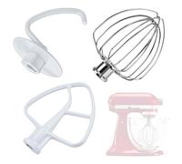 LZEXIN 3pcs Kitchen Aid Replacement Accessories for 4.5 Quart Classic Series & 5 Quart Artisan Series Tilt-Head Stand Mixers, Include Aluminum K45 6-Wire Whisk, Flex Edge Beater, Dough Hook