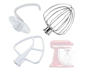LZEXIN 3pcs Kitchen Aid Replacement Accessories for 4.5 Quart Classic Series & 5 Quart Artisan Series Tilt-Head Stand Mixers, Include Aluminum K45 6-Wire Whisk, Flex Edge Beater, Dough Hook