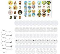 LZEXIN Button Badge Accessories for LZEXIN Button Maker Machine, 72pcs Button Supplement Parts for Badge Punch Press Kit(72 Badge and Button, 3 Stickers, 6 Keychains, Excluding Badge Machines)