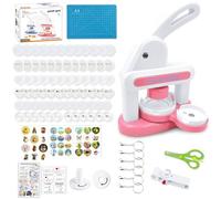 LZEXIN Button Maker Machine 55mm/33mm, Badge Punch Press Kit, Badge Machine with Circle Cutter, Button Badge Maker Machine with 48pcs Button Parts, DIY Round Pin Maker Kit for Kids(Pink)