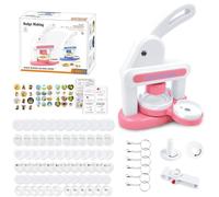 LZEXIN Button Maker Machine 55mm, Badge Punch Press Kit, Badge Machine with Circle Cutter, Button Badge Maker Machine with 48pcs Button Parts, DIY Round Pin Maker Kit for Kids(Pink)