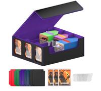 LZEXIN Card Deck Box with Display Window, MTG Deck Storage Box Holds 2400+ Cards, PU Leather Commander Card Collection Box with Magnetic Closure for MTG, YuGiOh, TCG(B-Purple)