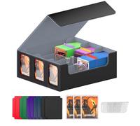 LZEXIN Card Deck Box with Display Window, MTG Deck Storage Box Holds 2400+ Cards, PU Leather Commander Card Collection Box with Magnetic Closure for MTG, YuGiOh, TCG(B-Grey)