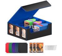 LZEXIN Card Deck Box with Display Window, MTG Deck Storage Box Holds 2400+ Cards, PU Leather Commander Card Collection Box with Magnetic Closure for MTG, YuGiOh, TCG(B-Blue)